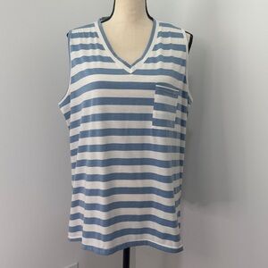 Berryou Blue and White Striped Sleeveless Top.  Sz 2X